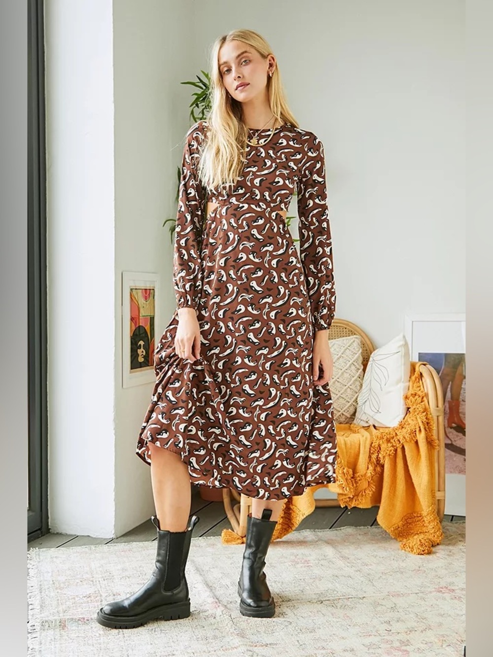 NWT Daisy Street Adele Midi Dress Urban Outfitters Yin-Yang Backless L